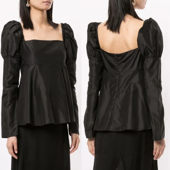 New Macgraw Romantic 100% Silk Square Neckline Black Blouse Bridgerton NWT 2 - Picture 6 of 16